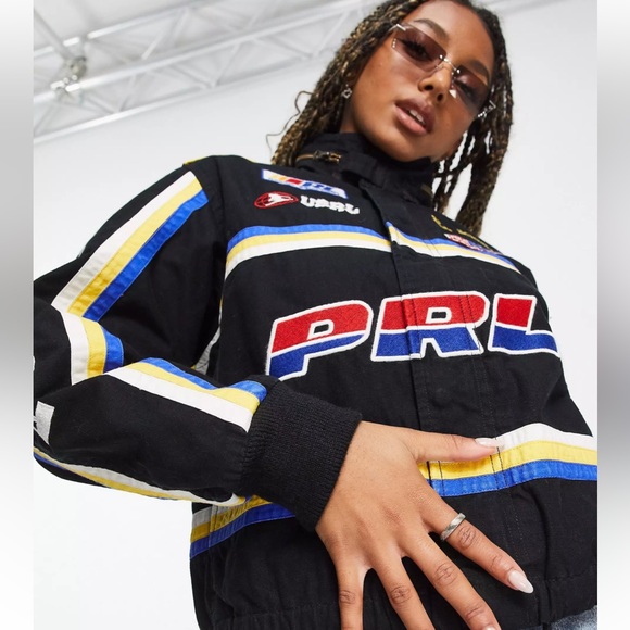 🔥NWT POLO RALPH LAUREN Women’s Multi-Patch Racer Black Bomber Jacket Sz M - Picture 4 of 16